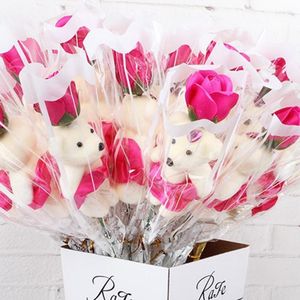 Fleurs décoratives 20 pc savon Rose ours en peluche fleur à la main saint valentin Bouquet cadeaux de mariage petite amie mère Surprise décor à la maison