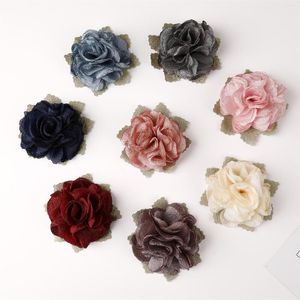Fleurs décoratives 20 pcs/lot brûlant soie mousseline de soie tissu Rose feuilles pour fille bandeau pinces à cheveux bricolage chapeaux accessoires