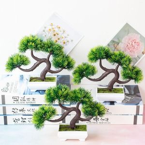 Flores decorativas 23x28 cm 4 tenedores Bola de hierba verde Plantas artificiales Bonsai Home Garden Decor Pequeño pino Árbol Navidad Fiesta de Halloween