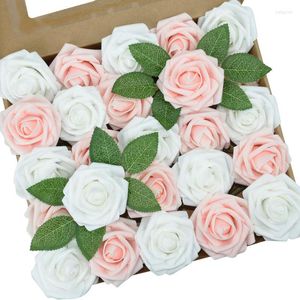Fleurs décoratives 25pcs / boîte 8cm Fleur artificielle PE Foam Bouquet Rose Mariage Décoration Party Home Diy Fake Saint Valentin's Day Gift