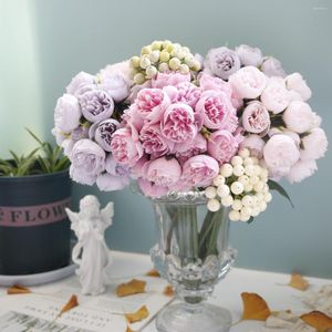 Dekorative Blumen, 27 Köpfe, Teerose, kleiner Blumenstrauß, Hochzeit, Zuhause, Handdekoration, Pografie-Arrangement