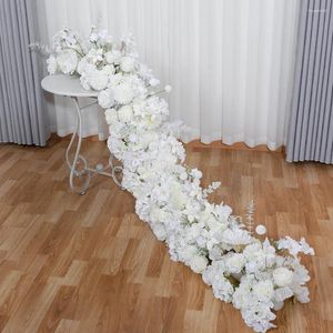 Fleurs décoratives 2m Décoration de fête haut de gamme White Rose Hortensia Artificial Flower Row Wedding Table maître de la pièce maître