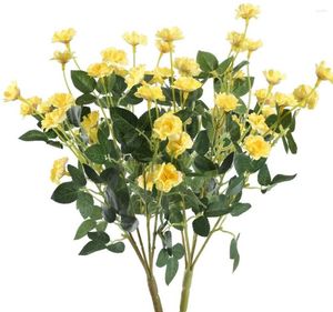 Fleurs décoratives 2 pièces Bouquets de roses artificielles résistant aux UV fausses plantes verdure arbustes Bush Arrangement en soie jaune