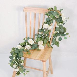 Guirlande de vigne de roses artificielles, 2 pièces, fleurs décoratives, paniers suspendus de 5.9 pieds, plantes avec feuilles blanches et d'eucalyptus