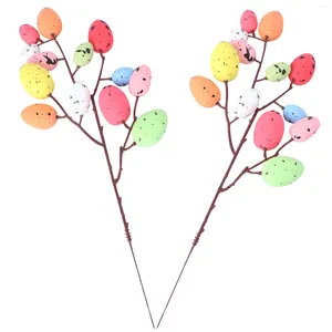 Bouquet d'œufs de branches d'arbre artificiel, 2 pièces, fleurs décoratives, pics d'œufs colorés, bricolage pour Arrangement Floral, décoration de la maison
