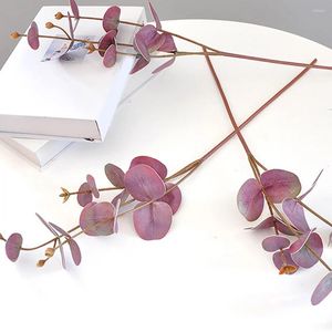 Fleurs décoratives 3 pièces plantes vertes artificielles fausse feuille d'eucalyptus matériel Para tiges feuilles fil de fer