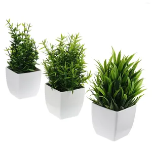 Fleurs décoratives 3 pcs Small Office Bureau simulé Plante en pot Faux Plans Indoor Home Bonsai décor Faux Ornements Ordures de bureau