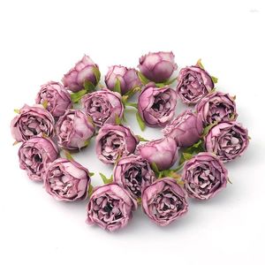 Flores decorativas 30 piezas/lote Cabezon de flores de seda rosa artificial