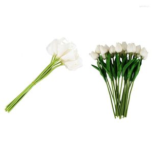 Fleurs décoratives 30 pièces tulipe fleur Calla Lily Latex réel Contact pour mariage décor qualité KC451 KC51