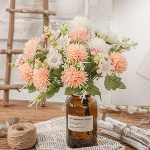 Fleurs décoratives 31cm Simulation Fleur Dandelion Ball Chrysanthemum faux salon arrangement en pot décoration de mariage