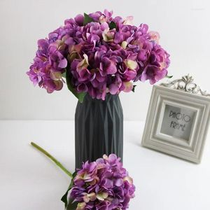 Fleurs décoratives 35 cm Silk artificiel Hortensia Purple Faux Bouquet Tiches pour la table de table de mariage du jardin Decoration