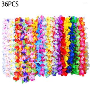 Fleurs décoratives 36pcs Bandeau Guirlande Collier Cadeau Thème Tropical Vacances Hawaiian Floral Lei Summer Party Favor Beach Ruffled Birthday