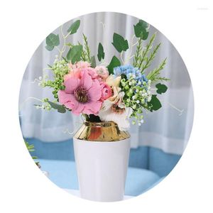 Fleurs décoratives 38cm bleu soie pivoine hortensia mélange Bouquet artificiel fête faux pour la maison décoration de mariage fleur