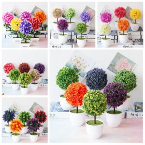 Fleurs décoratives 39Styles Herbe Artificielle Boule Plantes Bonsaï Vert Violet Rouge Orange Rose Jaune Faux Blanc En Pot Décoration de La Maison