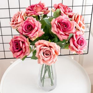 Fleurs décoratives 3 pièces artificielle grande rose soie décoration de mariage mariée main tenant Bouquet artisanat maison cadeau de saint valentin