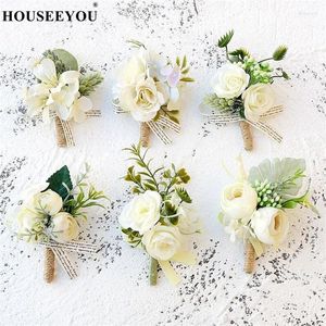 Fleurs décoratives 3pcs / lot mariage artificiel blanc rose fleur de fleur de fleur boutonnière hommes accessoires d'événement corsage
