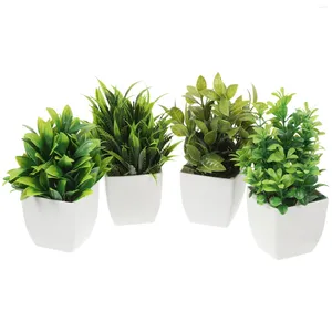 Flores decorativas 4 PCS Oficina en maceta artificial Mini Mini Plastic Plants Fals