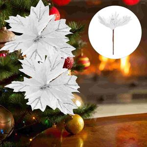 Flores decorativas 4 piezas Lentejuelas Árbol de Navidad Arreglo floral Adornos navideños Poinsettias para manualidades Alambre de hierro Imitación