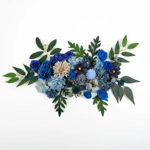 Fleurs décoratives 41pcs mélange Royal Blue Loose Loose Artificielle Fleur de fleur Fleur Bénéfice Green Leaf Set pour bricolage Bouquets Bouquets Wreath Garland Decor