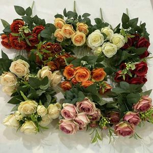 Fleurs décoratives 48 cm vintage artificiel 10 fourks sophie rose tenant le paquet de fleurs de mariage fond de mariage décoration mur