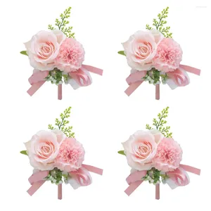 Fleurs décoratives 4pcs Fleur artificielle boutonnière ruban Broche Corsages Bouquet