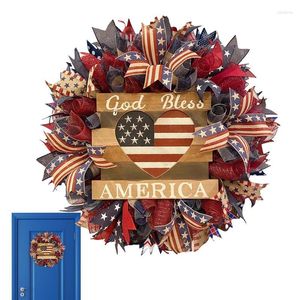 Fleurs Décoratives 4 Juillet Bienvenue Signe God Bless America Porte Avec Couronne 40cm Rouge Blanc Et Bleu Décor Patriotique Pour Les Présidents