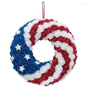 Flores decorativas, coronas del 4 de julio para puerta, guirnalda de bandera estadounidense, decoración, corona, Día Patriótico de la Independencia de los veteranos