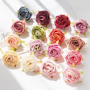 Fleurs décoratives 50/100 pièces, vente en gros artificielle, décoration de maison, mur de mariage, bricolage, cadeau de saint-valentin, matériel de couronne de noël, Rose en soie