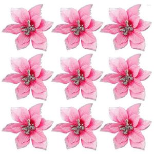 Lot de 50 fleurs décoratives de poinsettia à paillettes 12,7 cm en soie artificielle pour guirlande décorative (rose)