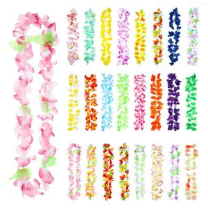 Flores decorativas Paquete de 50 collares de leis hawaianos Coronas de flores tropicales coloridas Guirnaldas de lei para regalos de fiesta de baile Luau Boda de cumpleaños