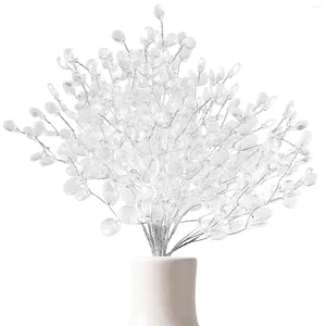 Fleurs décoratives 50 tiges Vases en plastique cristal acrylique perles guirlande Branches blanches Spray clair pics mariée