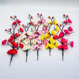 Flores decorativas 5 piezas de rama de flor de melocotón artificial de seda decoración de árbol falso primavera ciruela cereza DIY decoración de jarrón de oficina para habitación de hogar