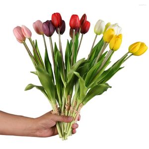 Fleurs décoratives 5 pièces tulipe artificielle simple longue tige Bouquet 40 cm mariage fausse fleur décor à la maison vraie plante de simulation tactile
