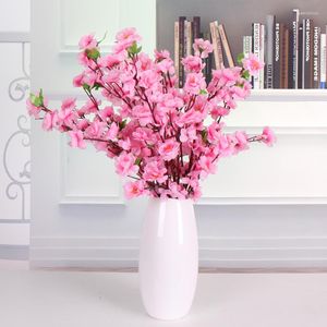 Flores decorativas 5 unids/lote cerezo artificial primavera ciruela flor de melocotón rama seda plástico Sakua para el hogar ramo de boda