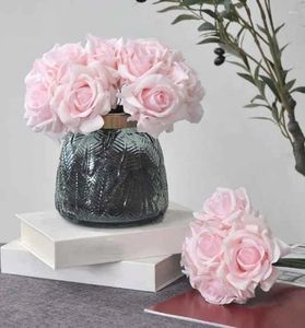 Fleurs décoratives 5pcs Rose Bouquet Artificiel Silk Pink Real Flower for Wedding Bridesmaid Party Centreshing Arrangement