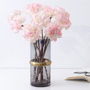 Flores decorativas 5 piezas de seda artificial ramo de clavel rosa para el día de la madre decoración de la boda del maestro regalo suministros de flores falsas
