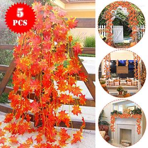 Flores decorativas 5 uds simulación de ratán rojo otoño Acción de Gracias Halloween Navidad decoración vides artificiales hogar jardín DIY