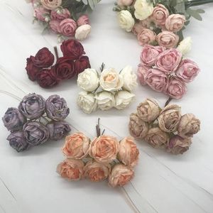 Flores Decorativas 6 Piezas De Simulación Diy Guirnalda Tocado De Bosque Borde De Brote De Té Europeo Material De Decoración De Flores De Seda Retro Rosa