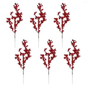 Fleurs décoratives 6 Pièces Branches de Baies de Noël Artificielles Tiges de Simulation de Fruits Choix de Fleurs Mousse Rouge pour Jardin de Vacances d'Hiver