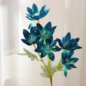 Fleurs décoratives 60cm Grande fleur artificielle fleur flamme bleu fausse plantes à la maison Mariage de Noël Bouquet Decoration Po Props en gros