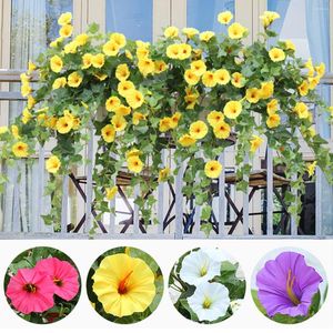 Decorative Flowers 65cm Artificial Morning Glory Simulation Petunia Plastic Fake Green Plant Flower Rattan For Wedding Home Wall Decoration