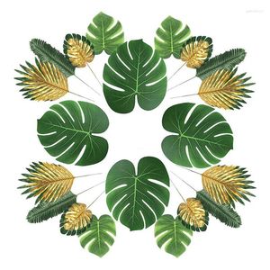 Flores decorativas 66 piezas 6 tipos de hojas de palma artificiales con tallos falsos simulación de plantas tropicales para jótula de la fiesta de la luu hawaiana