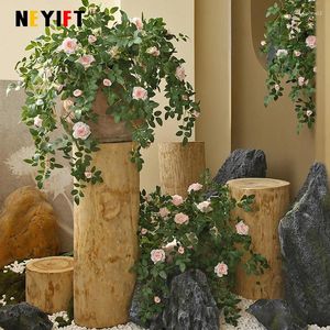 Flores decorativas de 66 cm Planta verde Rattan Artificial Rose Vine Bondos Diy Material de pared de flores Decoración de árboles de Navidad