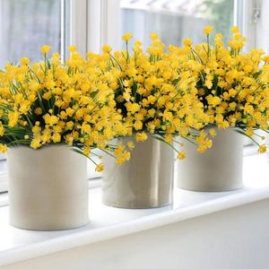Fleurs décoratives 6pack Fleur artificielle fausse jonquille jaune arbustes verdure plantes buissons en plastique décor extérieur intérieur