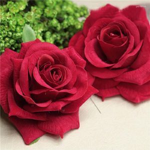 Fleurs décoratives 6 pièces 10 10cm velours grandes Roses rouges/roses Simulation fausse coiffure bricolage accessoires de mariage faits à la main A1389