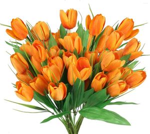 Fleurs décoratives 6pcs Tulipes Artificiel Real Touch Bouquet Orange Silk Flower Arrangements pour le mariage de Pâques de Pâques Home