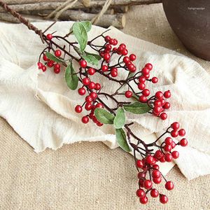 Fleurs décoratives 70 cm Berries rouges artificielles Branche de Noël Ornements d'arbre de Noël faux bouquet de houx