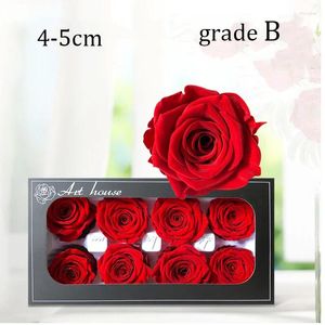 Fleurs décoratives 8pcs / boîte 4-5 cm Boîte rose préservée Immortale Fleur bricolage Matériau en gros de Cadeau éternel séché B