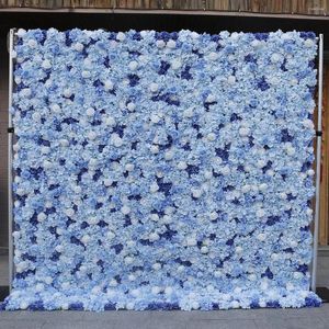Fleurs décoratives 8x8ft Blue Thème 5d Rose Flower Mur à base de tissu enroulé Artificial Flores Arrangement pour le fond de mariage