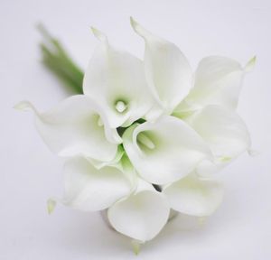 Flores decorativas 9 Uds. Blanco marfil Real Touch Artificial Picasso Calla Lilies arreglo de flores para ramo de boda y decoración del hogar
